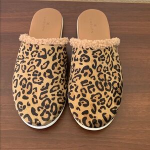 Caslon Tan and Black Leopard Women's Lather Suede Slippers Size 6.5
